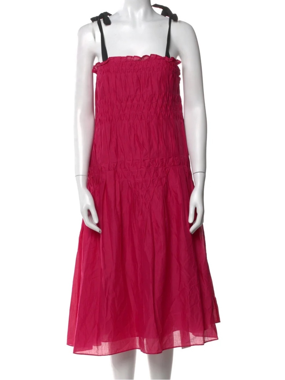 MERLETTE $495 • 17” Pit to Pit • Mabel Smocked Midi Dress Black Tie Straps NEW - Picture 2 of 8